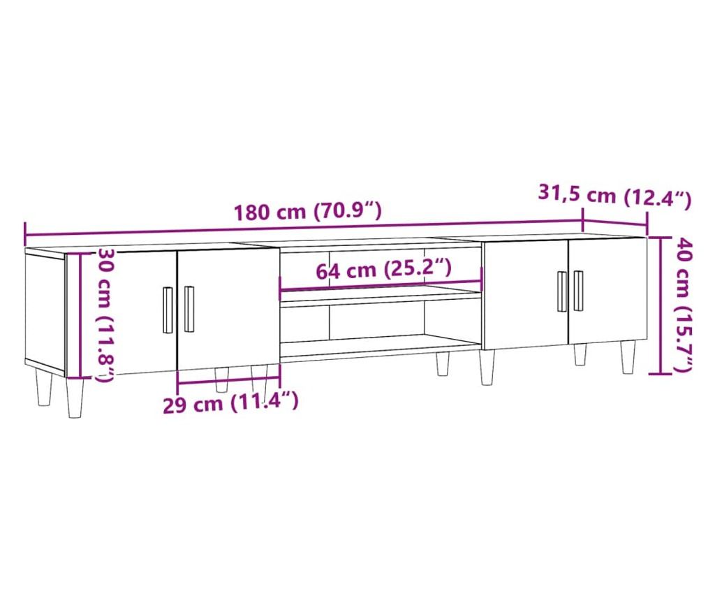 kézműves tölgy színű szerelt fa TV-szekrény 180 x 31,5 x 40 cm - 10