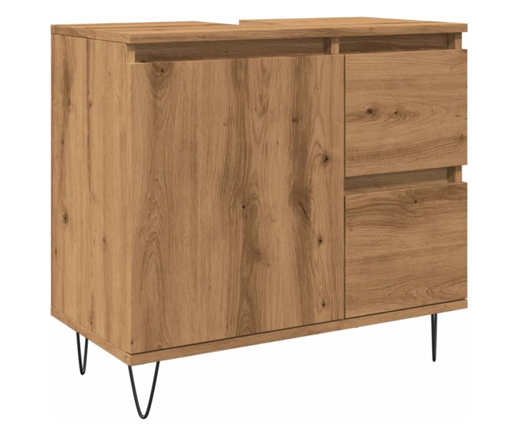 kézműves tölgy színű szerelt fa mosdószekrény 65 x 33 x 60 cm - 2