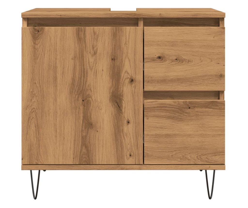 kézműves tölgy színű szerelt fa mosdószekrény 65 x 33 x 60 cm - 4