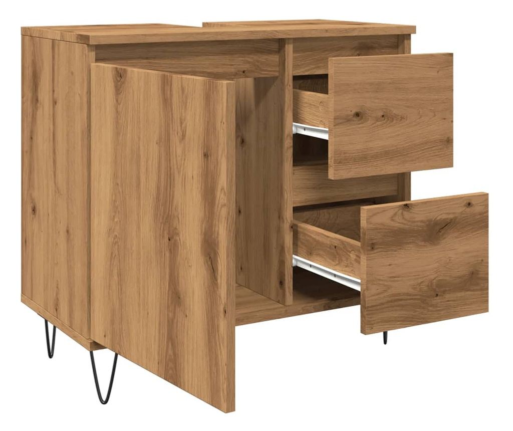 kézműves tölgy színű szerelt fa mosdószekrény 65 x 33 x 60 cm - 5