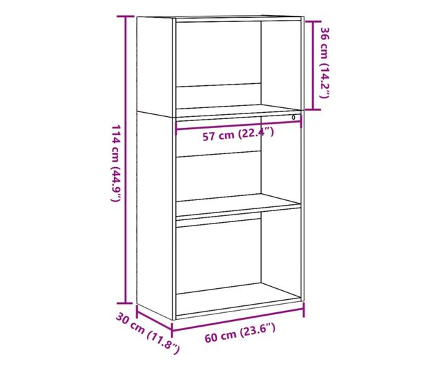 fehér szerelt fa könyvespolc 60 x 30 x 114 cm