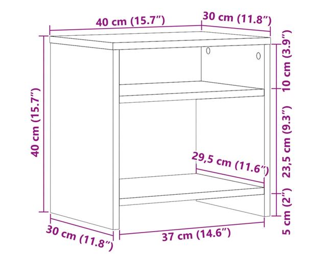 kézműves tölgy színű szerelt fa éjjeliszekrény 40 x 30 x 40 cm