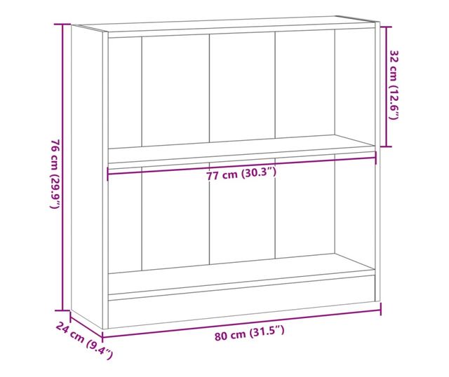 füstös tölgy színű szerelt fa könyvszekrény 80 x 24 x 76 cm