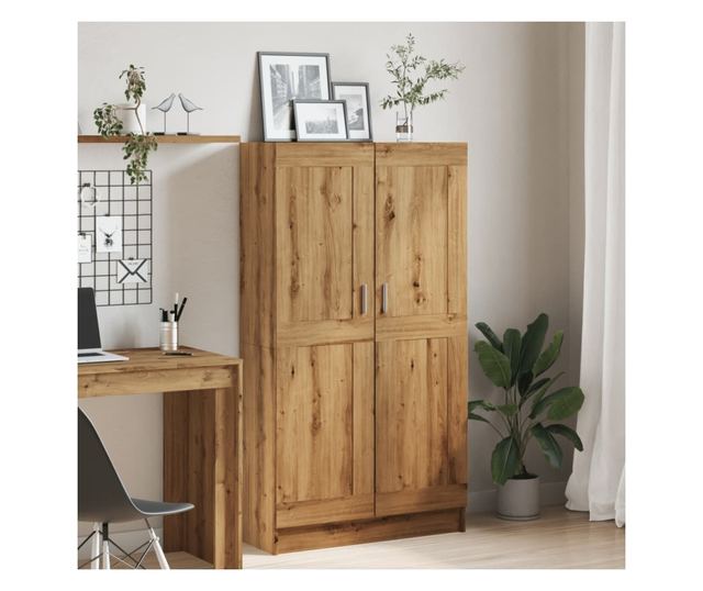 kézműves tölgy színű szerelt fa könyvszekrény 82,5x30,5x150 cm