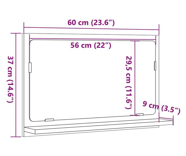 sonoma tölgy szerelt fa tükrös fürdőszobaszekrény 60x11x37 cm