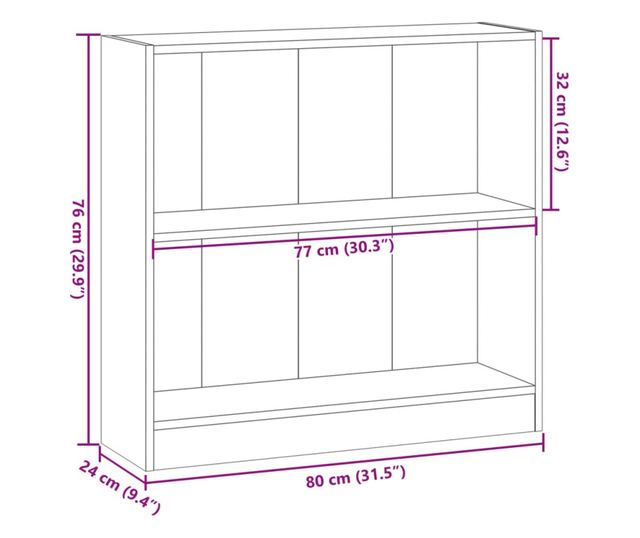 barna tölgy színű szerelt fa könyvszekrény 80 x 24 x 76 cm