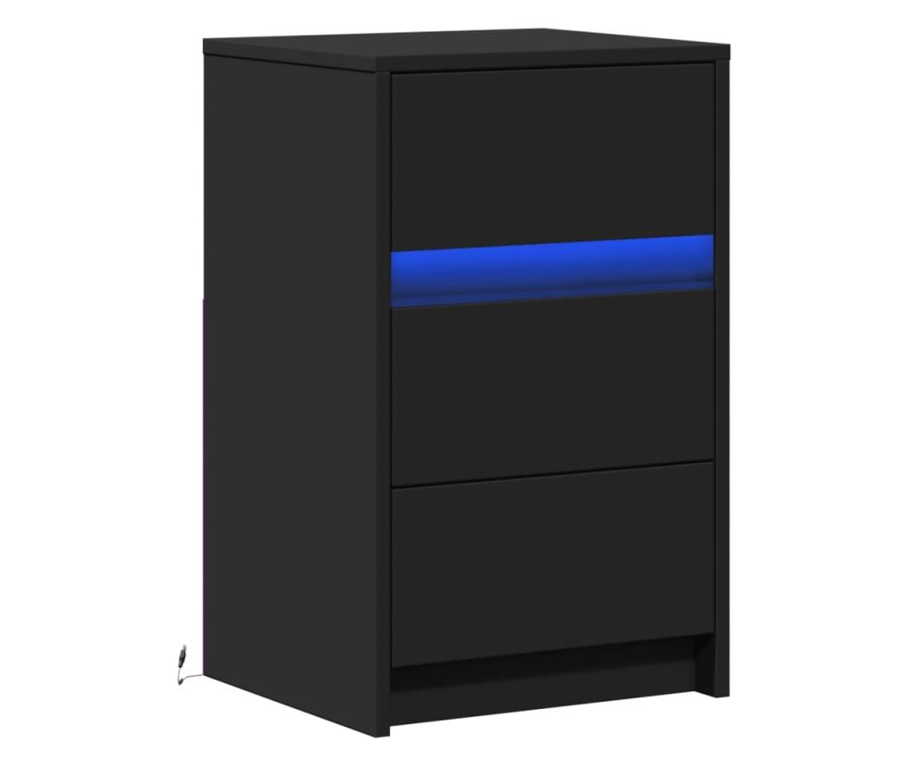 Noćni ormarić s LED svjetlima, crni, obrađeno drvo - 3