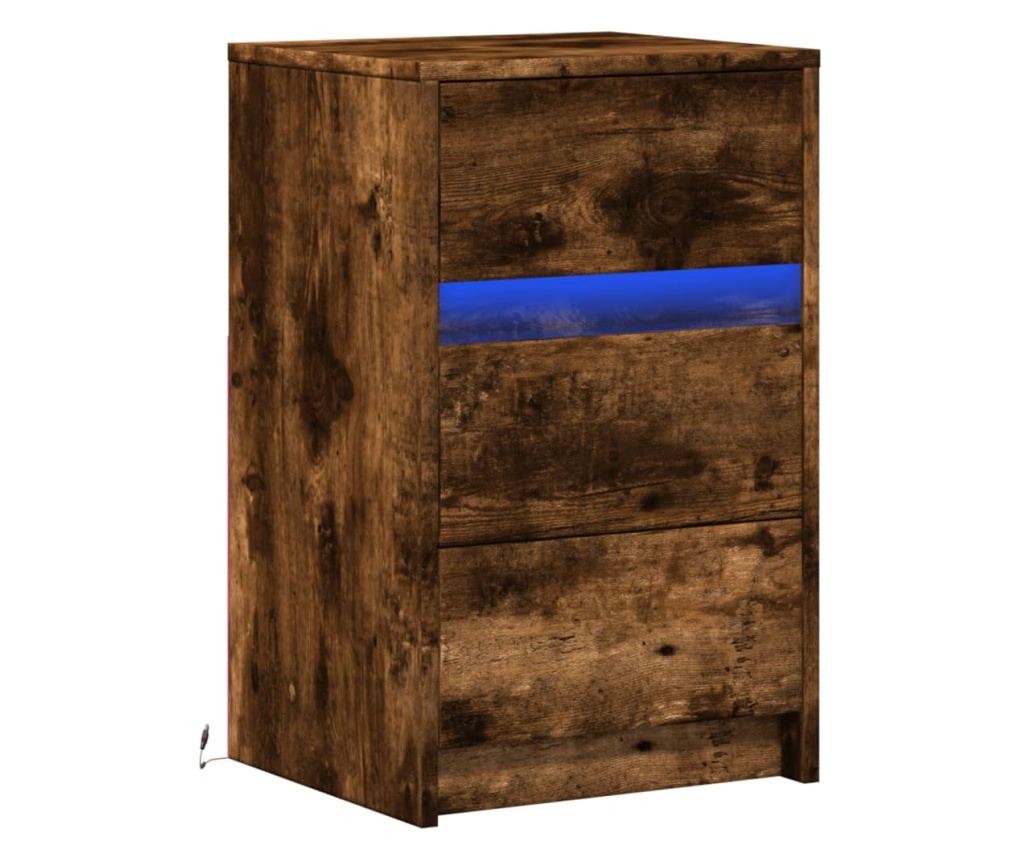 Noćni ormarić s LED svjetlima, Smoky Oak, obrađeno drvo - 3