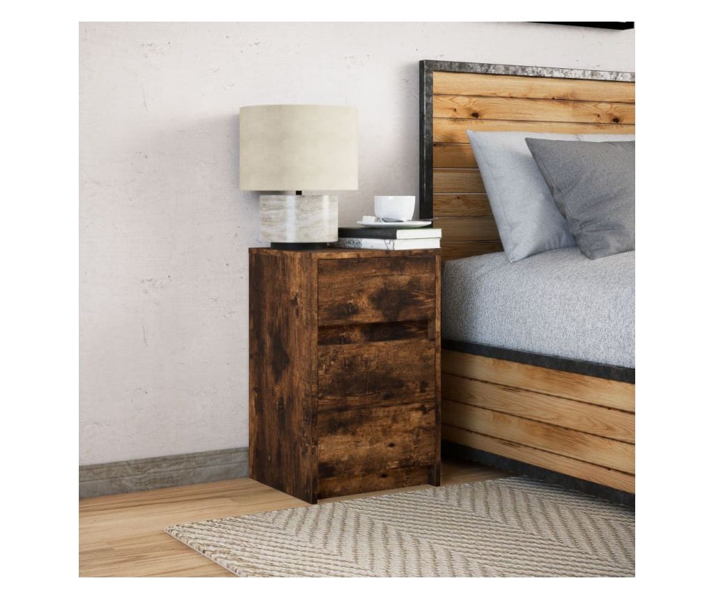 Noćni ormarić s LED svjetlima, Smoky Oak, obrađeno drvo - 4