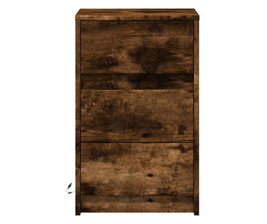 Noćni ormarić s LED svjetlima, Smoky Oak, obrađeno drvo - 6