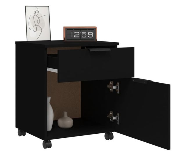Ormarić za spise s kotačima, crni, 45x38x54 cm, obrađeno drvo