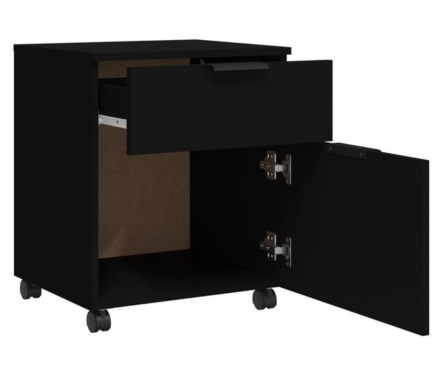 Ormarić za spise s kotačima, crni, 45x38x54 cm, obrađeno drvo