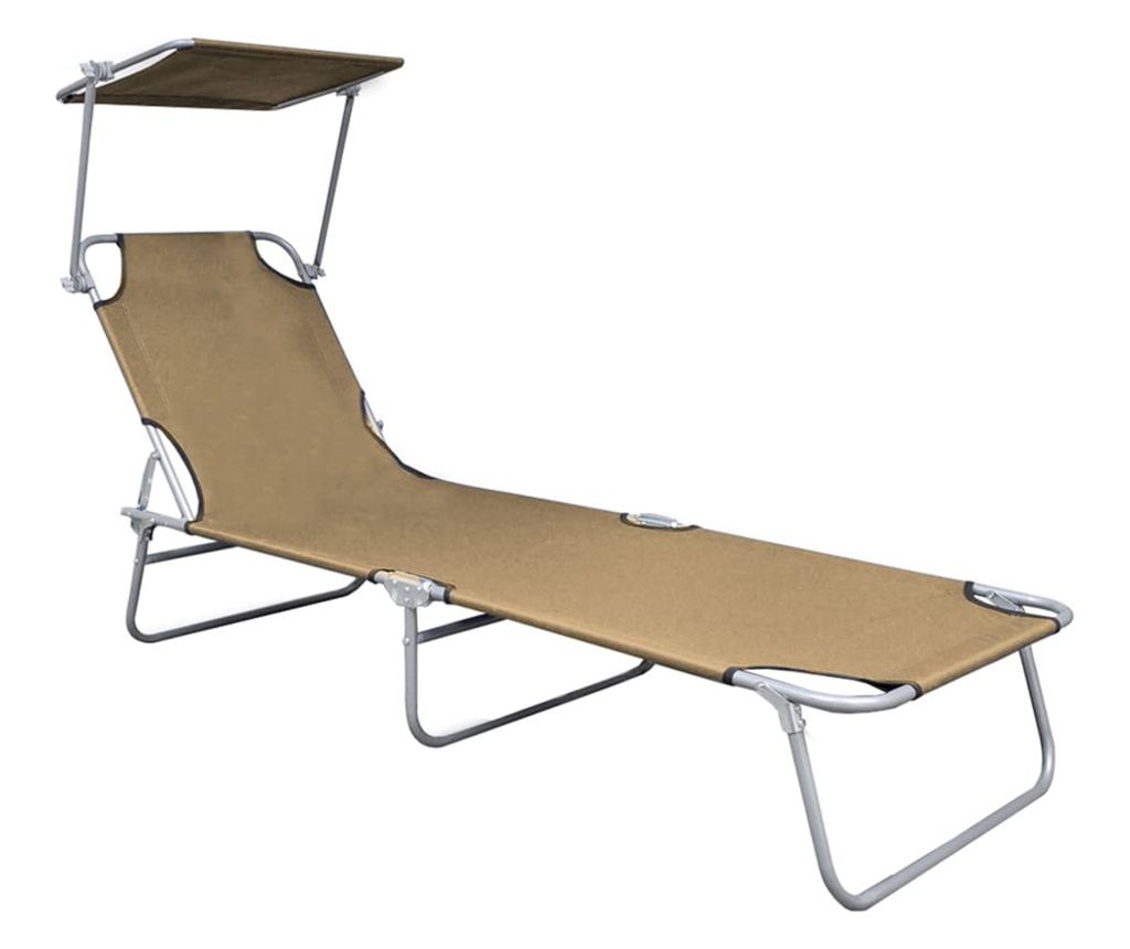 Zložljiv ležalnik s senčnikom, siva taupe, aluminij - 3