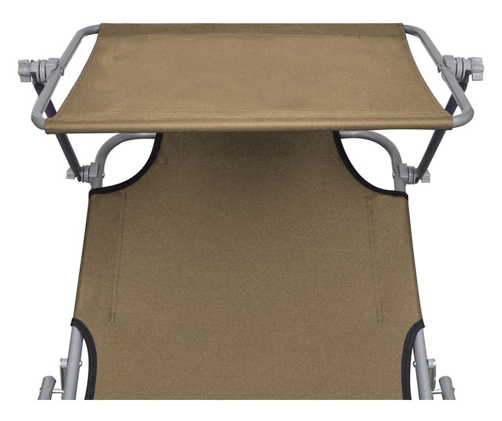 Zložljiv ležalnik s senčnikom, siva taupe, aluminij - 6
