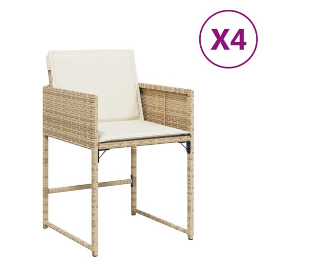 4 db bézs polyrattan kerti szék párnával