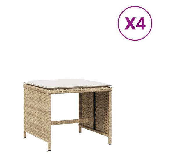 4 db bézs polyrattan kerti szék párnával 40x40x35 cm