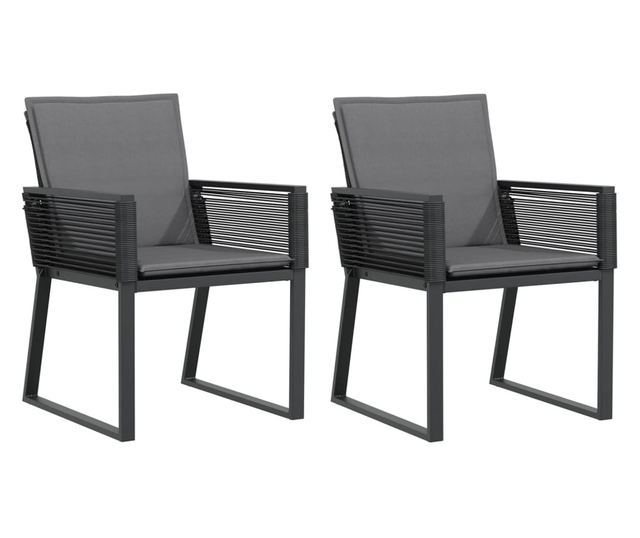 2 db fekete polyrattan kerti szék párnával