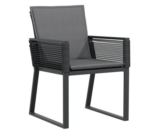 2 db fekete polyrattan kerti szék párnával