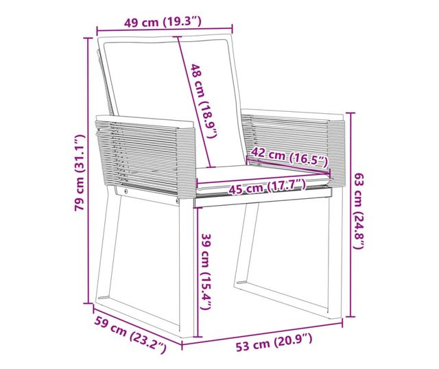 2 db fekete polyrattan kerti szék párnával