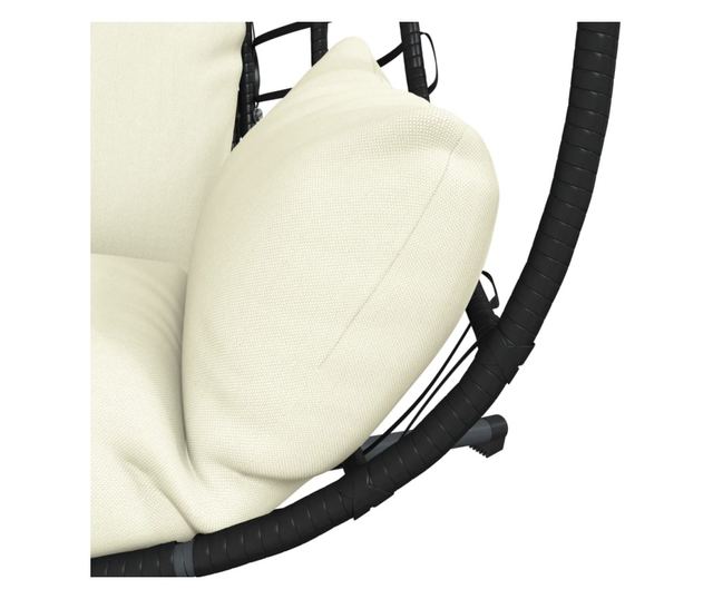 bézs rattan és acél függő kagylószék állvánnyal