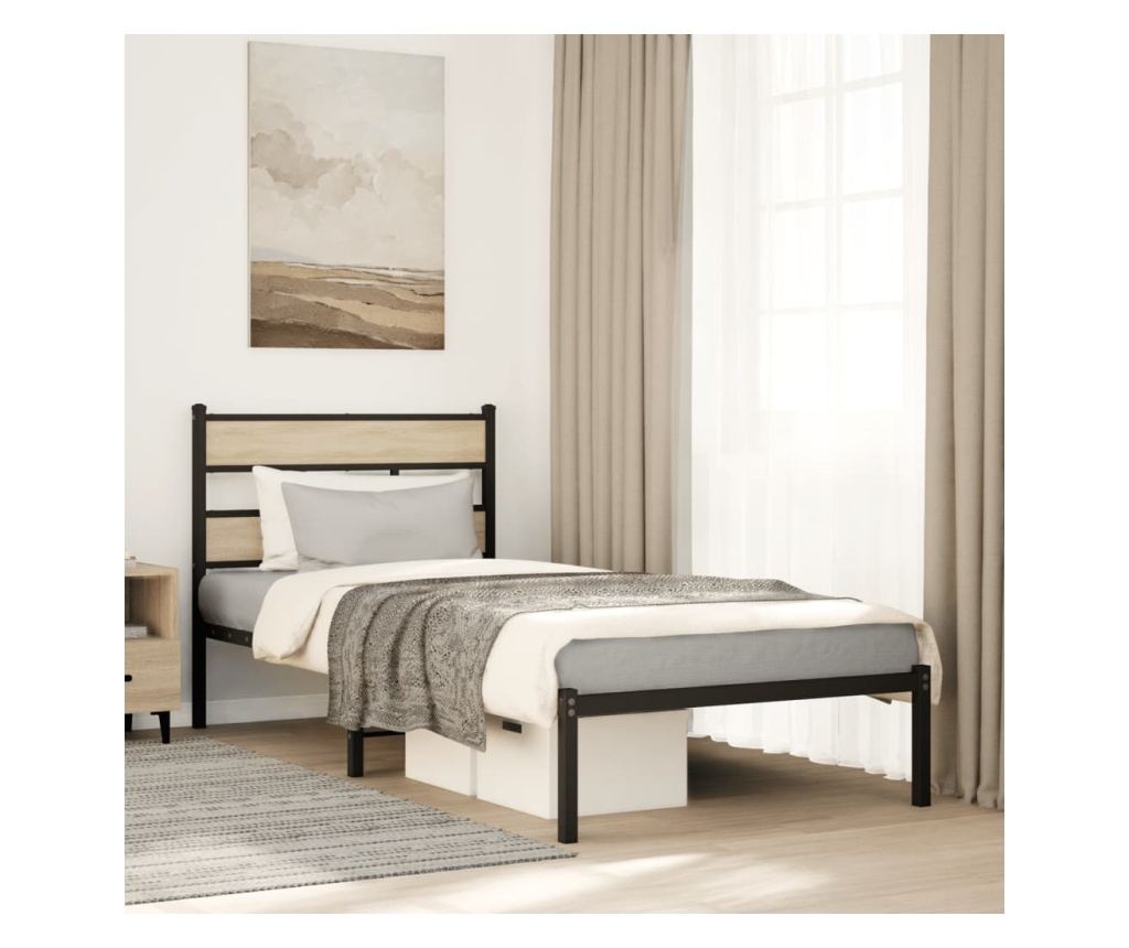 Kovový rám postele bez matrace dub sonoma 75 x 190 cm - 2