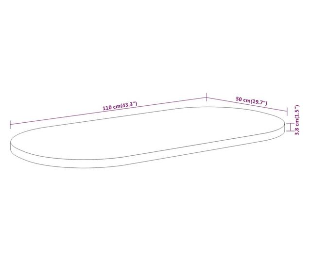 tömör akácfa ovális asztallap 110 x 50 x 3,8 cm