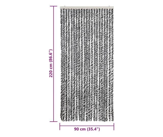 szürke és fekete és fehér zsenília rovarfüggöny 90x220 cm