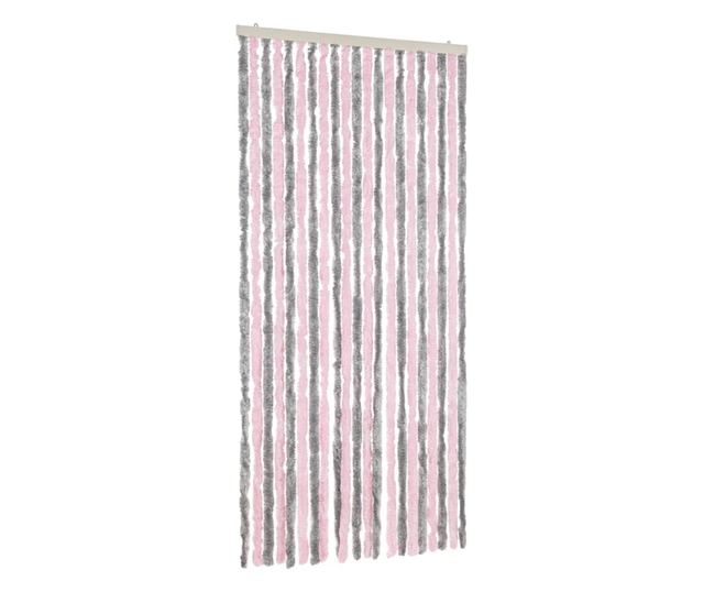 ezüstszürke és rózsaszín zsenília rovarfüggöny 90 x 220 cm