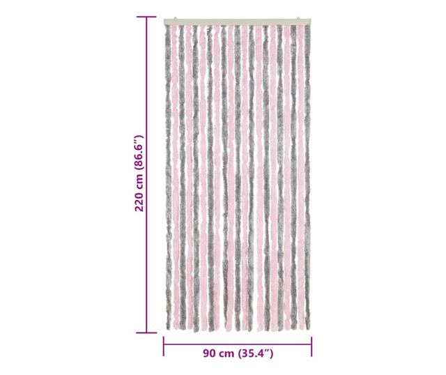 ezüstszürke és rózsaszín zsenília rovarfüggöny 90 x 220 cm