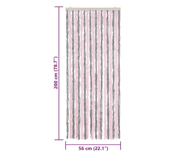 ezüstszürke és rózsaszín zsenília rovarfüggöny 56 x 200 cm