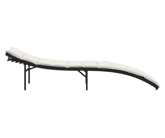 fekete polyrattan napozóágy párnával 55x199x50 cm