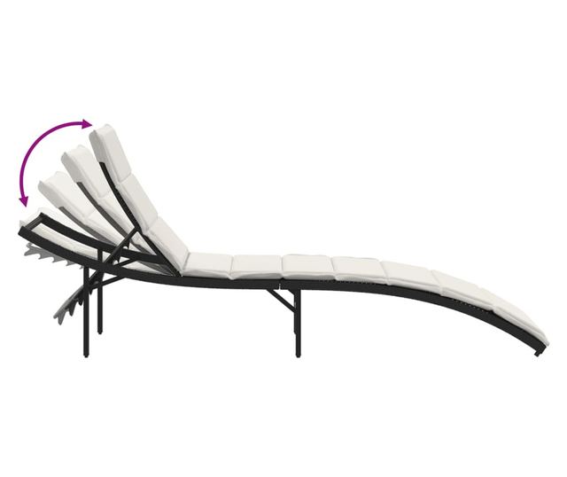 fekete polyrattan napozóágy párnával 55x199x50 cm