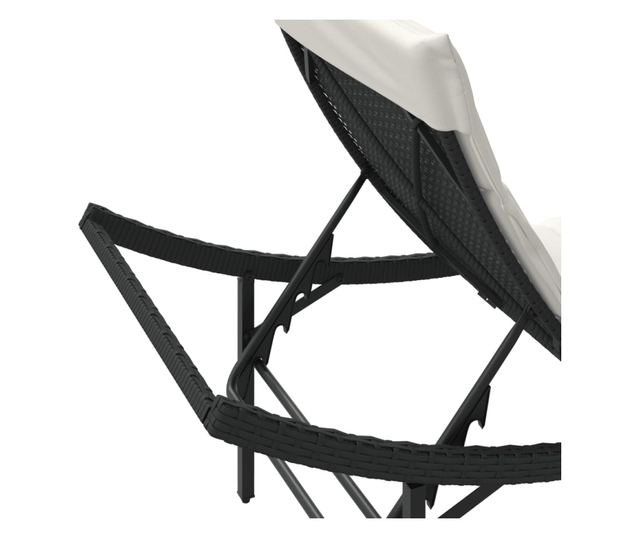 fekete polyrattan napozóágy párnával 55x199x50 cm