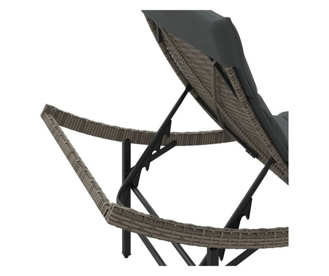 szürke polyrattan napozóágy párnával 55x199x50 cm