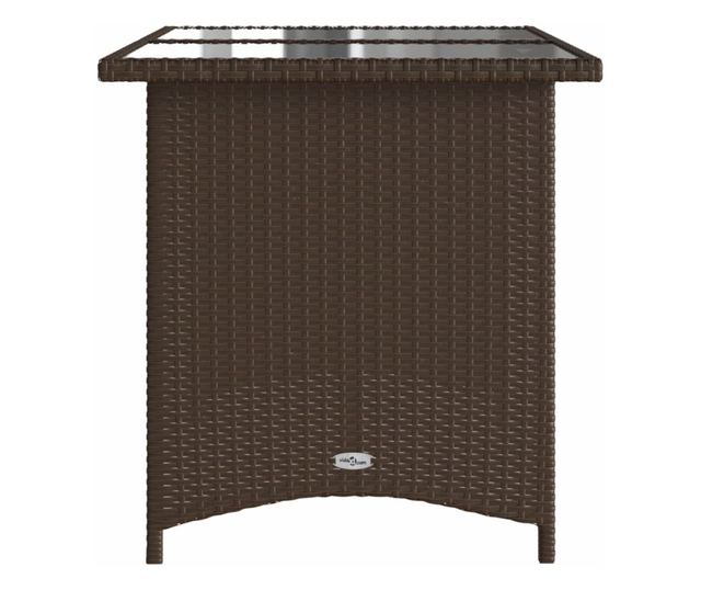 barna polyrattan üveglapos kerti asztal 110x68x70 cm