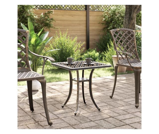 bronzszínű öntött alumínium kerti asztal 53 x 53 x 53 cm