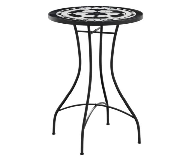 fekete és fehér kerámia mozaikmintás bisztróasztal Ø50 x 70 cm