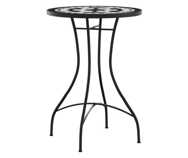 fekete és fehér kerámia mozaikmintás bisztróasztal Ø50 x 70 cm