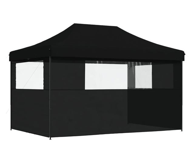 fekete összecsukható felugró rendezvénysátor 3 oldalfallal