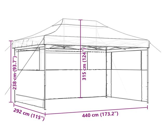 fekete összecsukható felugró rendezvénysátor 3 oldalfallal