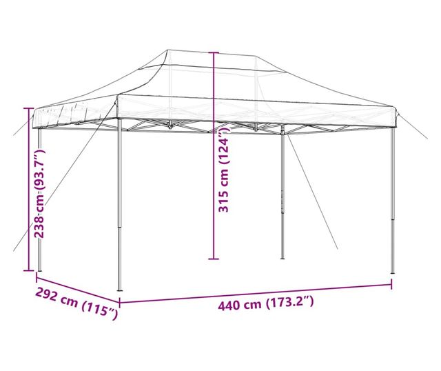 tópszínű összecsukható felugró rendezvénysátor 440x292x315 cm