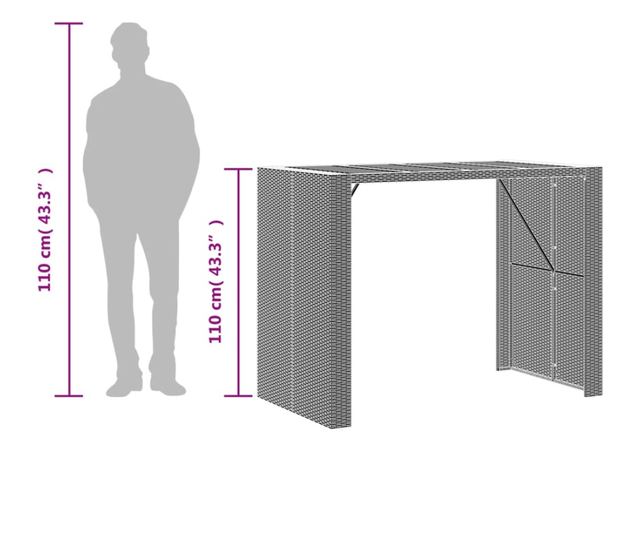 fekete polyrattan kerti bárasztal akácfa lappal 145x80x110 cm