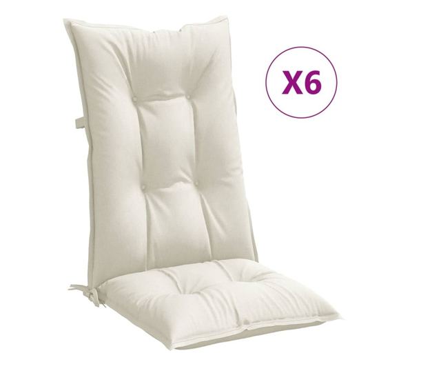6 db krémszínű szövet magas háttámlájú székpárna 120x50x7 cm