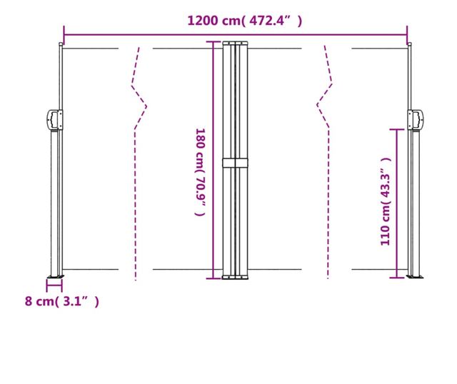 tópszínű behúzható oldalsó napellenző 180 x 1200 cm