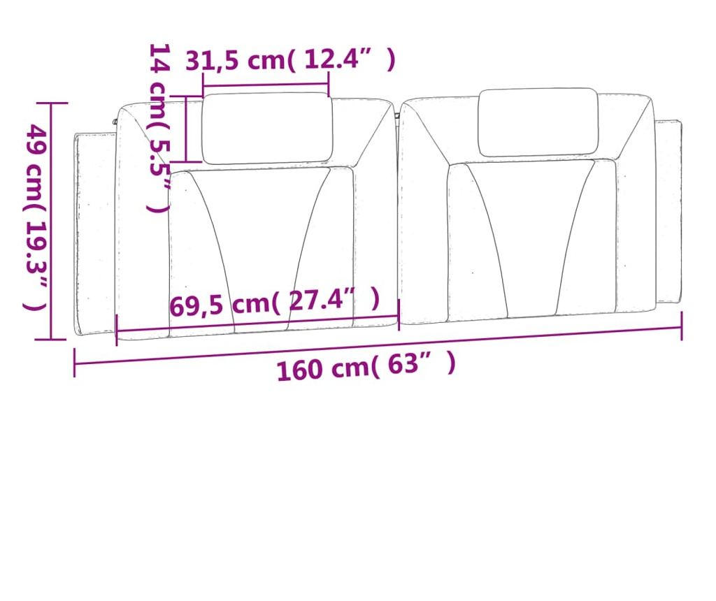 Polštář na čelo postele Viana šedý 160 cm umělá kůže - 10