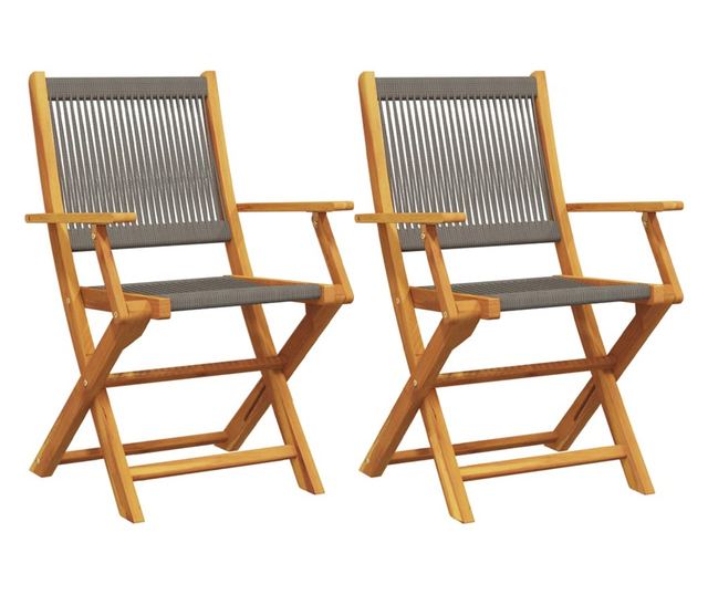 2 db szürke tömör akácfa és polipropilén kerti szék