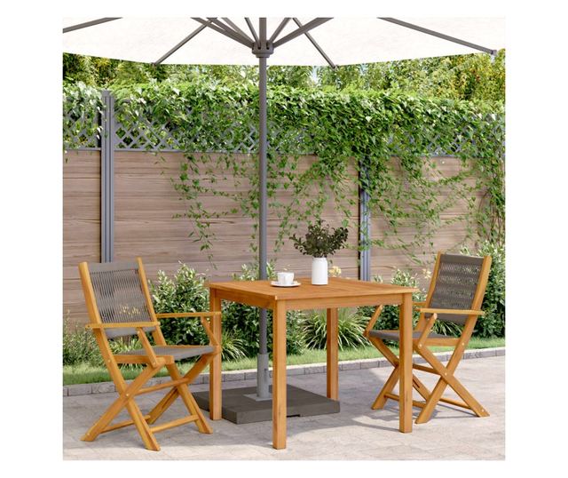 2 db szürke tömör akácfa és polipropilén kerti szék