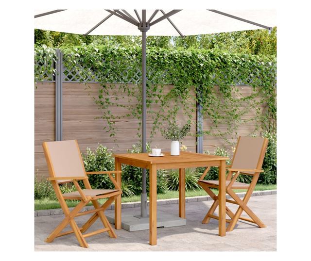 2 db tópszínű tömör akácfa és szövet kerti szék