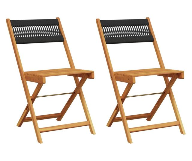 2 db fekete tömör akácfa és kötél bisztrószék