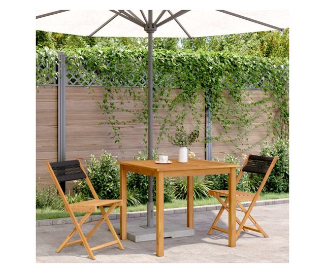 2 db fekete tömör akácfa és kötél bisztrószék